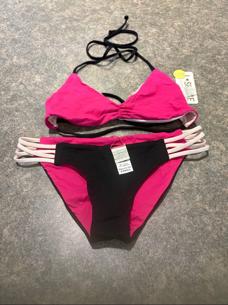L*Space Hot Pink & Black Strappy Bikini